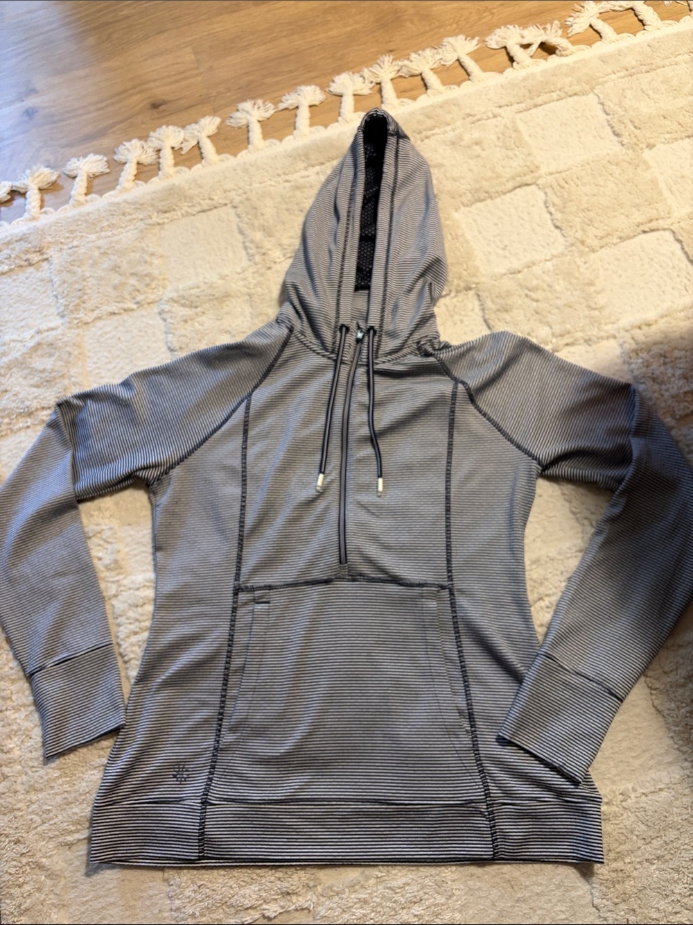 Athleta Heavenly Heights 3/4 Zip Hoodie- Navy & White